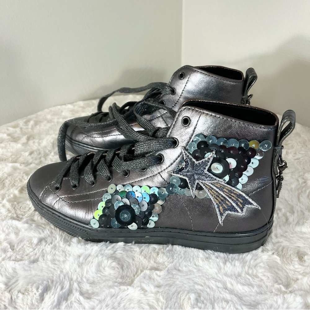 Coach Patch Sequined High Top Sneaker Gun Metal  MSRP: $395.00
